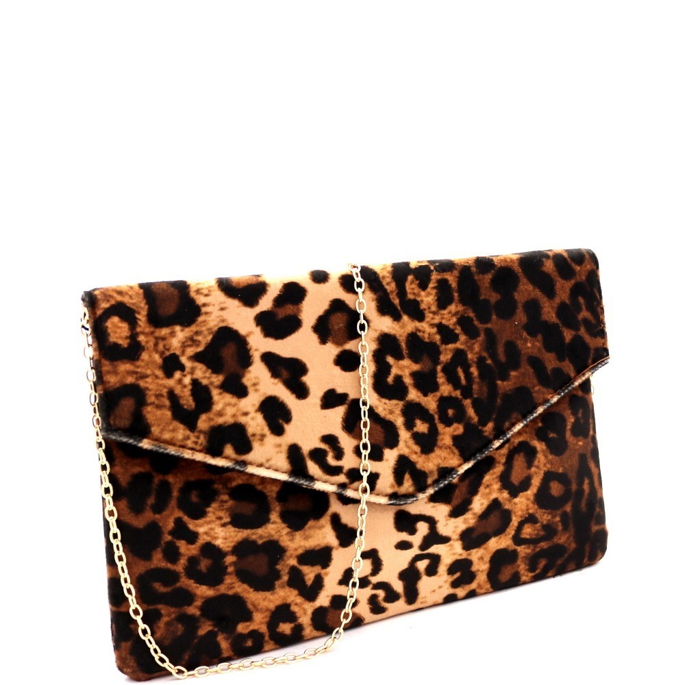 Leopard Print Faux Suede Envelope Clutch MH PPC6749 Messenger Bags Cross Body Mezon Handbags